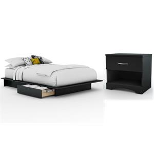 Home Square 2-Piece Set with 2-Drawer Storage Platform Bed & 1-Drawer Nightstand