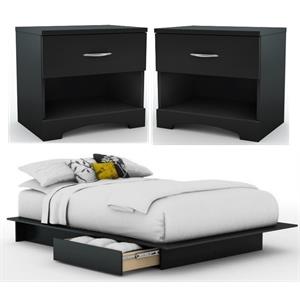 Home Square 3-Piece Set with 2-Drawer Storage Platform Bed and 2 Nightstands