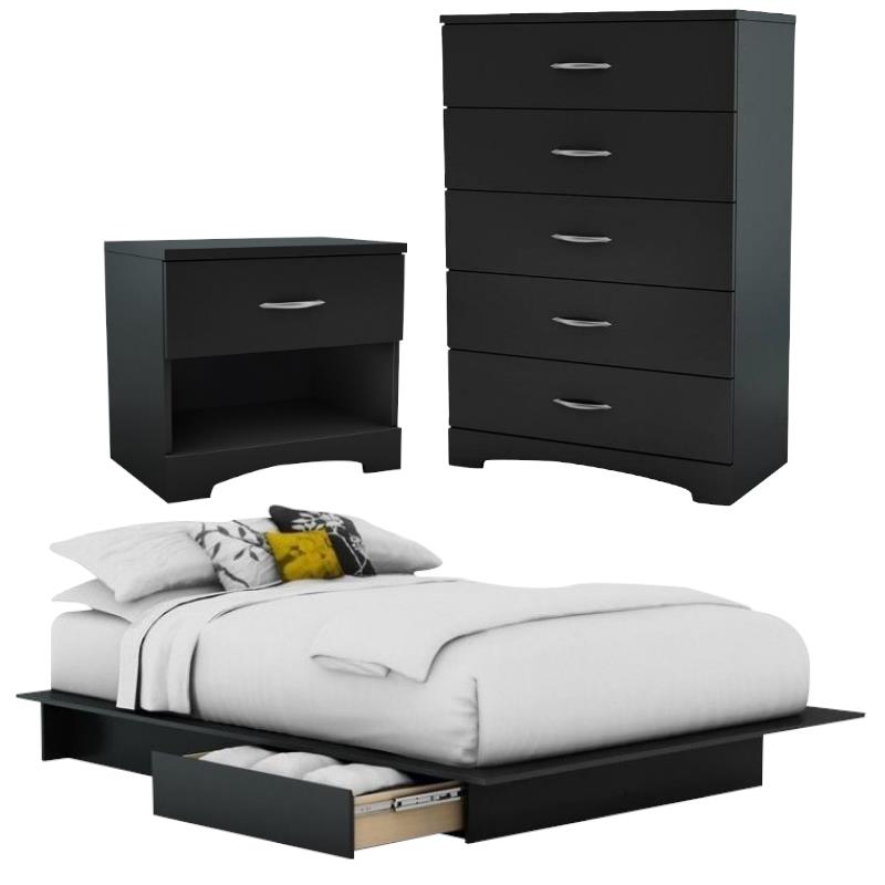 Home Square 3-Piece Set with Queen Storage Bed Nightstand and 5-Drawer Chest