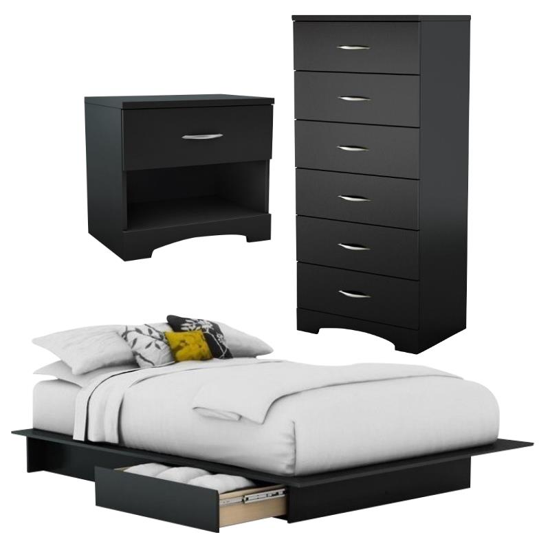 Home Square 3-Piece Set with Queen Storage Bed Nightstand and Lingerie Chest