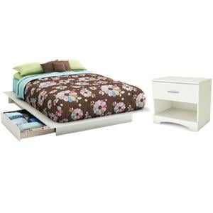 Home Square 2-Piece Set with Full Queen Storage Bed and Nightstand in Pure White
