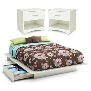Home Square 3-Piece Set with Full Queen Storage Bed 2 Nightstands in Pure White