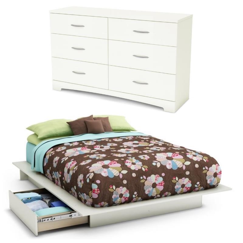 Home Square 2-Piece Set with Full Queen Storage Bed and 6-Drawer Double Dresser
