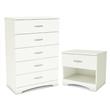 Home Square 2-Piece Set with Nightstand and 5-Drawer Chest in Pure White Finish