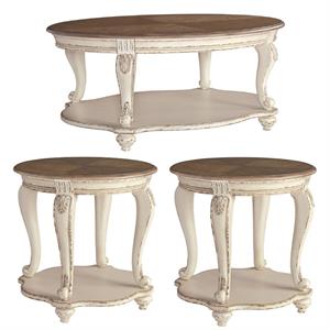 Home Square 3-Piece Furniture Set with Oval Coffee Table and 2 Round End Tables