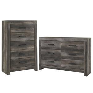 Home Square 2-Piece Set with 5 Drawer Chest & 6 Drawer Double Dresser in Gray
