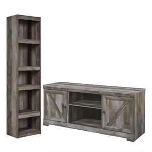 Home Square 2-Piece Set with 63&quot TV Stand and Engineered Wood Pier in Gray