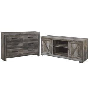 Home Square 2-Piece Set with 63&quot TV Stand and 6 Drawer Double Dresser in Gray