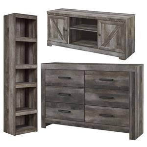 Home Square 3-Piece Set with 63&quot TV Stand Pier & 6 Drawer Double Dresser in Gray