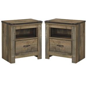 Home Square 2-Piece Furniture 1 Drawer Wood Nightstand Set in Brown