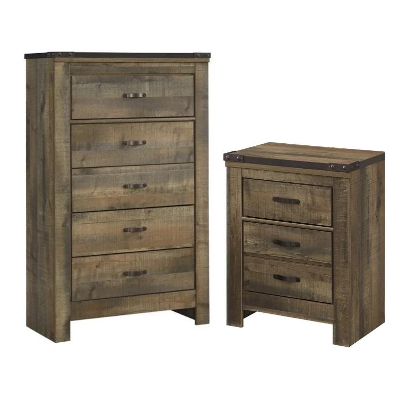 Home Square 2-Piece Set with 5 Drawer Wood Chest and 2 Drawer Night Stand