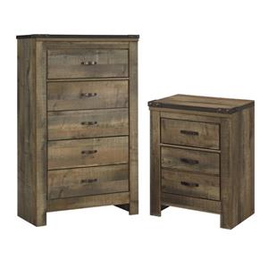 Home Square 2-Piece Set with 5 Drawer Wood Chest and 2 Drawer Night Stand