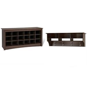 home square 2-piece set with entryway cubbie shelf coat rack & storage bench
