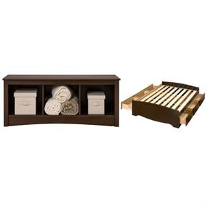 home square 2-piece set with queen storage bed and cubbie storage bench