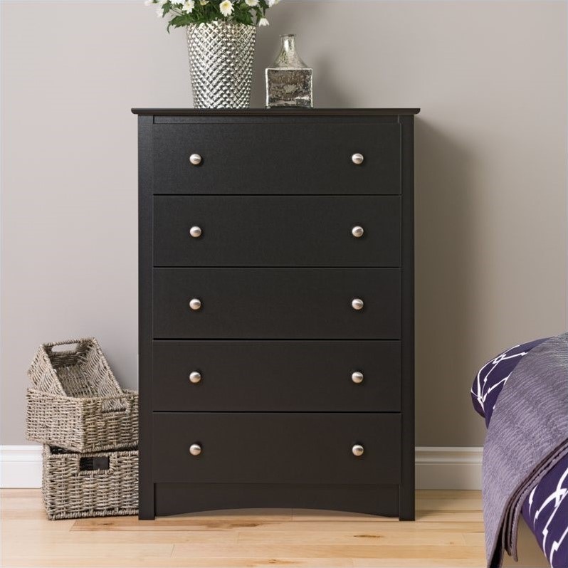 Home Square 3-Piece Set with 5-Drawer Chest and 2 Nightstands in Black