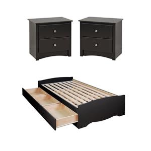 home square 3-piece set with twin storage bed with drawers & 2 nighstands