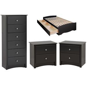 home square 4-piece set with twin storage bed chest and 2 nighstands in black