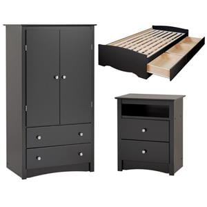 home square 3-piece set with twin storage bed wardrobe armoire & night stand
