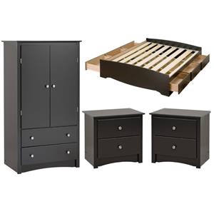 home square 4-piece set with storage bed wardrobe armoire & 2 nightstands