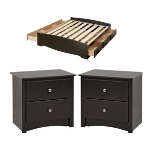 home square 3-piece set with king platform storage bed & 2 nightstands in black
