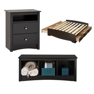 home square 3-piece set with king storage bed cubby bed bench & tall nightstand