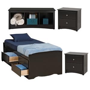 home square 4-piece set with tall twin storage cubby bed bench & 2 nightstands