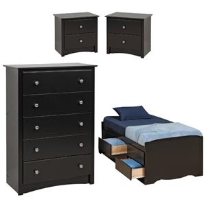 home square 4-piece set with tall twin storage 5-drawer chest & 2 nightstands