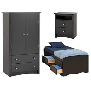 home square 3-piece set with tall twin storage wardrobe armoire tall night stand