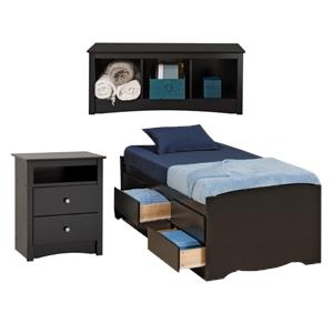 home square 3-piece set with tall twin storage cubby bed bench tall night stand
