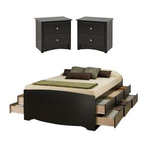 home square 3-piece set with tall queen platform storage bed and 2 nightstands