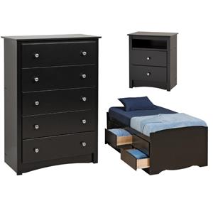 home square 3-piece set with tall twin storage 5-drawer chest & tall night stand