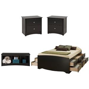 home square 4-piece set with tall storage bed cubby bed bench & 2 nightstands