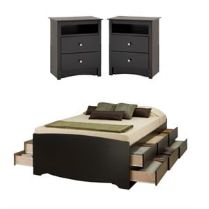 home square 3-piece set with tall storage bed and 2 tall 2-drawer night stands