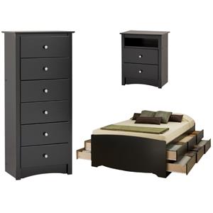 home square 3-piece set with tall storage bed 6-drawer chest & tall nightstand