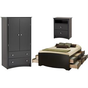 home square 3-piece set with tall storage bed wardrobe armoire & tall nightstand