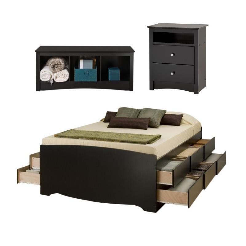 Home Square 3Piece Set with Tall Storage Bed Cubby Bed Bench & Tall