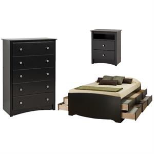 home square 3-piece set with tall storage bed 5-drawer chest & tall nightstand