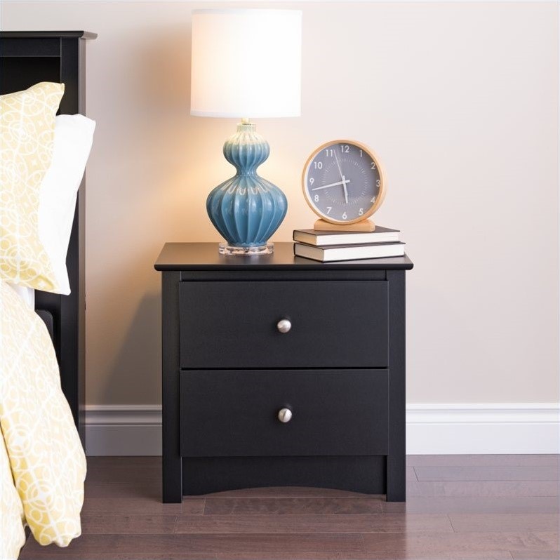 Home Square 2-Piece Furniture 2-Drawer Night Stand Set in Black