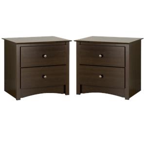 home square 2-piece furniture 2-drawer night table set in espresso