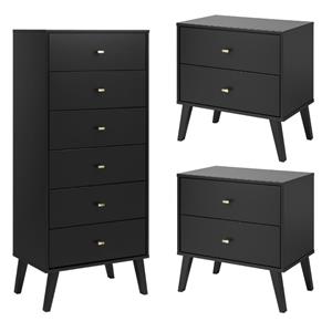 home square 3-piece set with 2 modern 2-drawer nightstands & tall 6-drawer chest