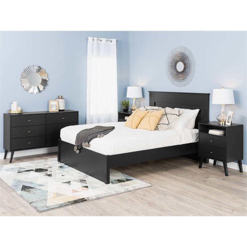 Home Square 3-Piece Set with 2 Modern 2-Drawer Nightstands and Double Dresser