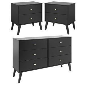 home square 3-piece set with 2 modern 2-drawer nightstands and double dresser