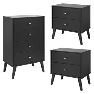 Home Square 3-Piece Set with 2 Modern 2-Drawer Nightstands and 4-Drawer Chest