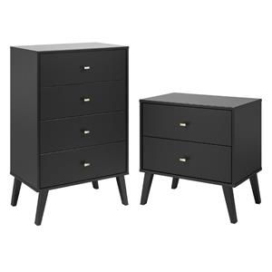 home square 2-piece set with modern 2-drawer nightstand and 4-drawer chest