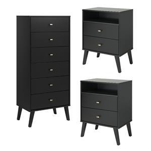 home square 3-piece set with 2 modern tall nightstands and tall 6-drawer chest