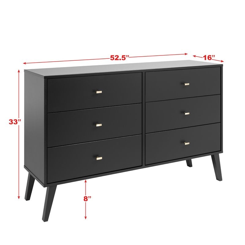 Home Square 3-Piece Set with 2 Modern Tall Nightstands & 6-Drawer Double Dresser