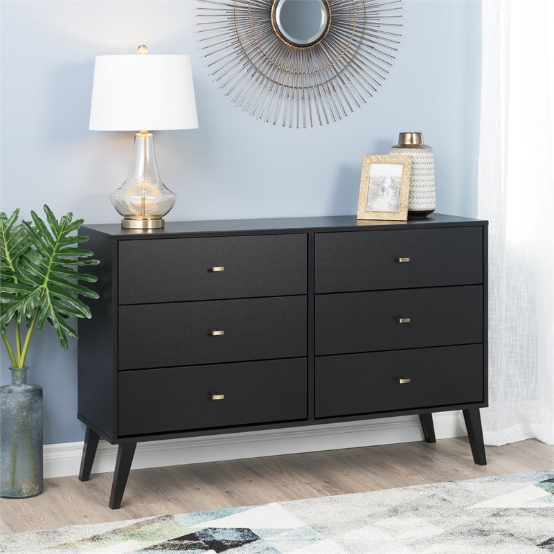 Home Square 3-Piece Set with 2 Modern Tall Nightstands & 6-Drawer Double Dresser