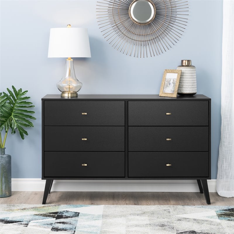 Home Square 3-Piece Set with 2 Modern Tall Nightstands & 6-Drawer Double Dresser