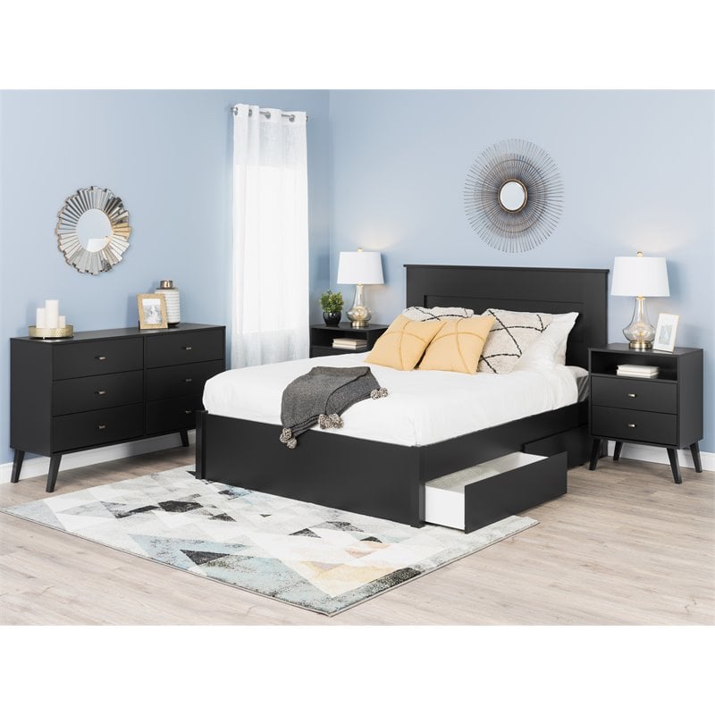 Home Square 3-Piece Set with 2 Modern Tall Nightstands & 6-Drawer Double Dresser