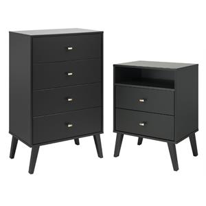 home square 2-piece set with 2-drawer tall nightstand and 4-drawer chest